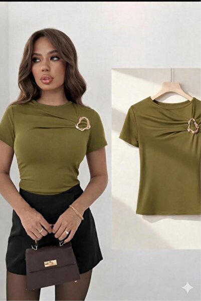 peri tower SEZON NOU Bluză cu mânecă scurtă Sandy, verde ulei, cu detaliu la ...