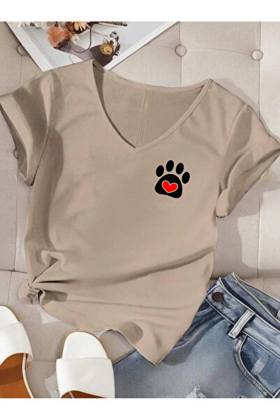 SUNFREE تيشيرت KALP PAW مطبوع برقبة على شكل حرف V وأكمام قصيرة عادي مكون من ق...