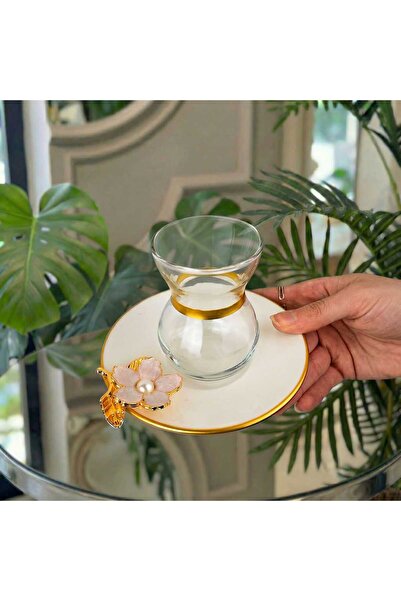 ÇNR Home Collection Daisy Detailed - Luxury Porcelain Plate Gift Tea Set