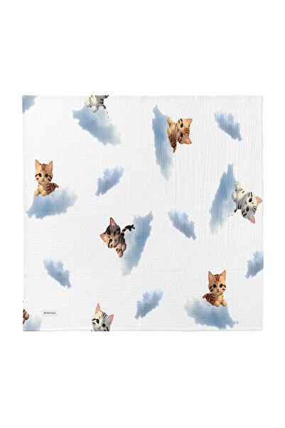 WSENDA 100% Cotton 4 Layer Muslin Baby Blanket 80X85 cm - Cat Patterned Baby ...