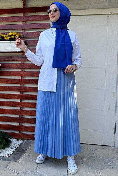 Rabia Şamlı Eliz Μπλε Πλισέ Φούστα