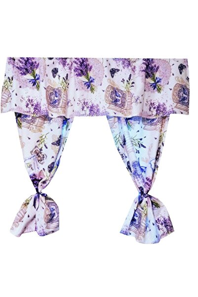 Mcf MCF Kitchen Curtain Set, 3 Pieces, 100% Cotton, Lavender Flowers