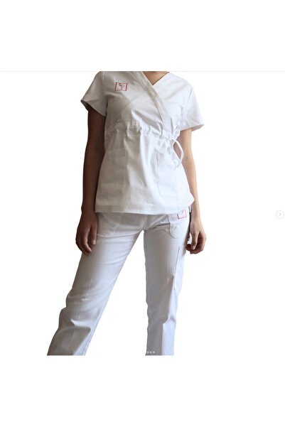 Wainer Women's Medical Scrub Set White: Top, Pants, Clogs + 6 Stickers