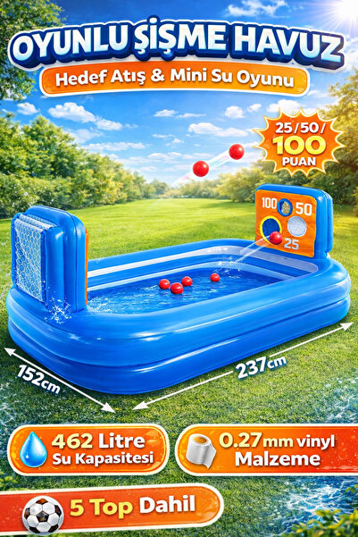 YILDIRIM OYUNCAK Şut Oyunu Şişme Havuz 237x152x94cm – 5 Toplu Hedef Atışı Oyu...