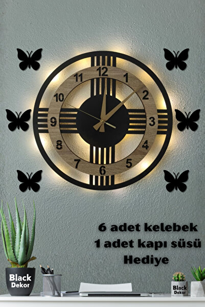 Blackdekor Modern Tek Çizgili Beyaz LED Duvar Saati 40 Cm Dekoratif Büyük Boy...