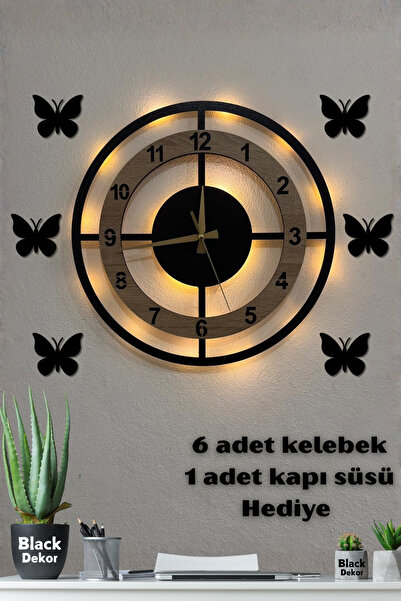 Blackdekor Sonoma Renk LED Aydınlatmalı Duvar Saati 40 Cm Modern Dekoratif Sa...