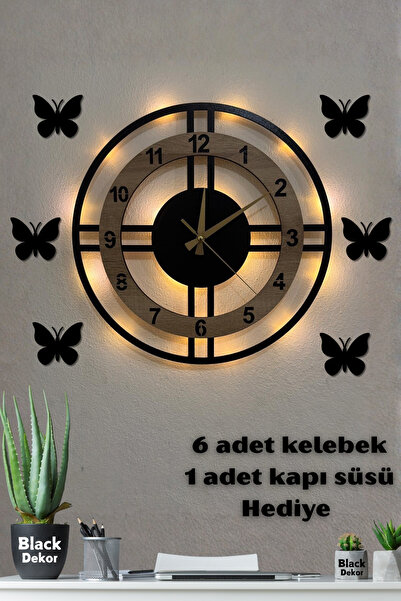 Blackdekor Modern Tek Çizgili Beyaz LED Duvar Saati 40 Cm Dekoratif Büyük Boy...
