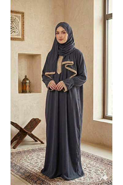 Maison Emarat Prayer Dress/ Namazi with Lace Trim Detailing & Attached Sheila