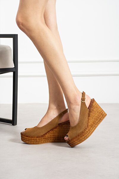 diclepolat Women's Brown Suede Wedge Heel Sandals High Platform Ankle Strap S...