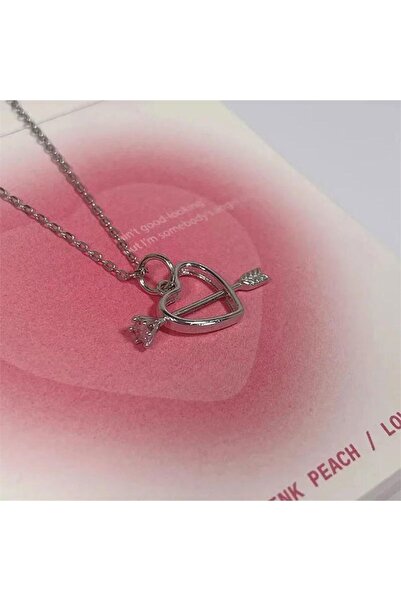 Corvus kolye&bileklik Single Stone Heart Necklace with Arrow Detail