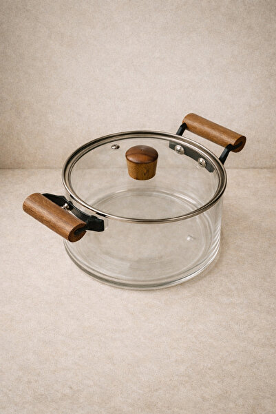 SUELF CO وعاء زجاجي من البوروسيليكات مع غطاء من أكاسيا / 3.5 لتر