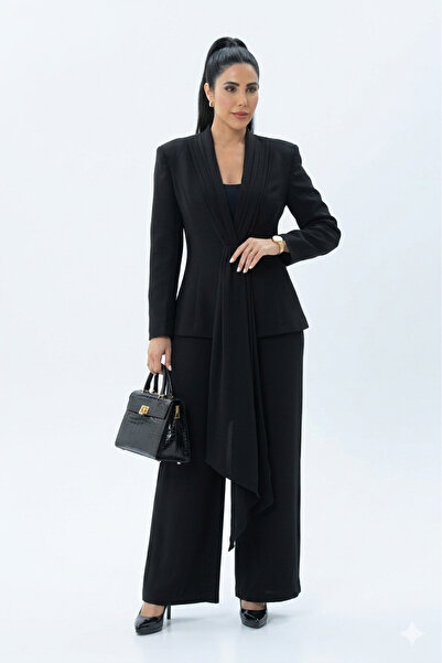 Borncelebs طقم بليزر وبنطال كلاسيكي من قطعتين باللون الأسود الأنيق | النسخة ا...