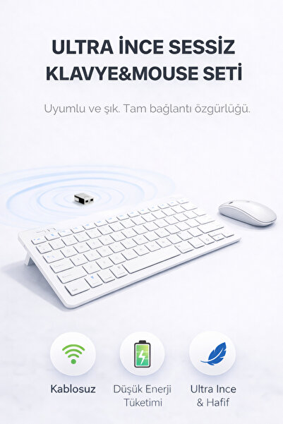 Weskam Kablosuz Klavye Mouse Set Sessiz Tuş Ve Ultra İnce Tasarım Bluetooth K...
