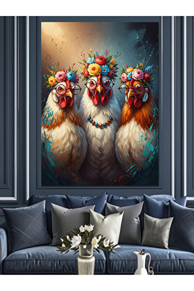 Artmeg Trei pui albi cu coroane de flori - Pânză decorativă - Masă din lemn MDF