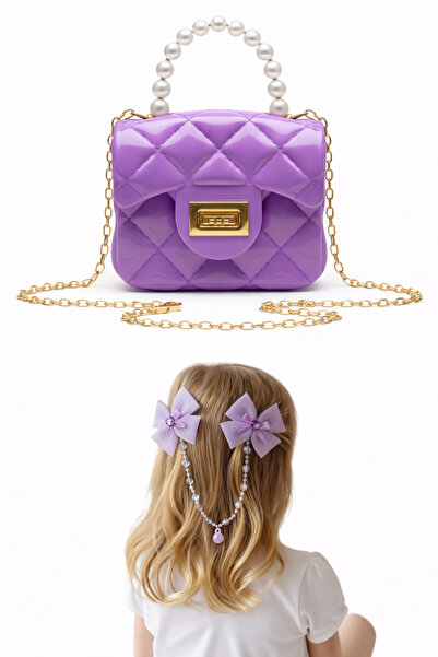 synshop Purple buckle Bag set pearl detail silicone cross hand Shoulder Bag w...