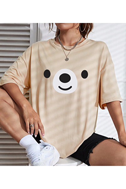 SUNFREE Bear Ayicik Printed Oversized Crew Neck Short Sleeve Cotton Pack Unis...