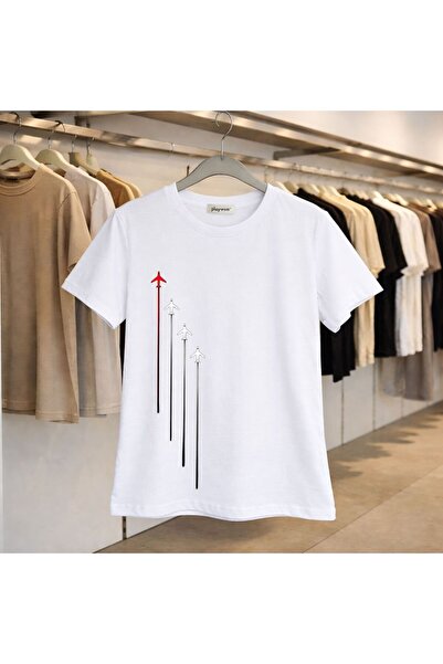 playwear Tricou cu imprimeu cu avion de luptă, 100% bumbac, supradimensionat,...