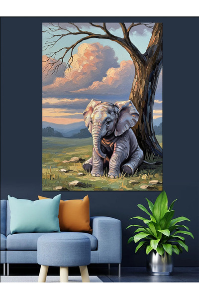 Artmeg Pânză decorativă cu pui de elefant stând sub copac - Masă din lemn MDF