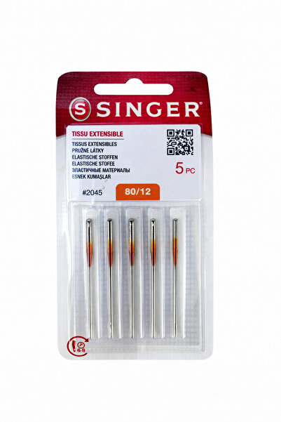 SİNGER Streç Dikiş Makinesi İğnesi 80/12 No 2045 – Esnek Kumaşlar İçin 5 Adet