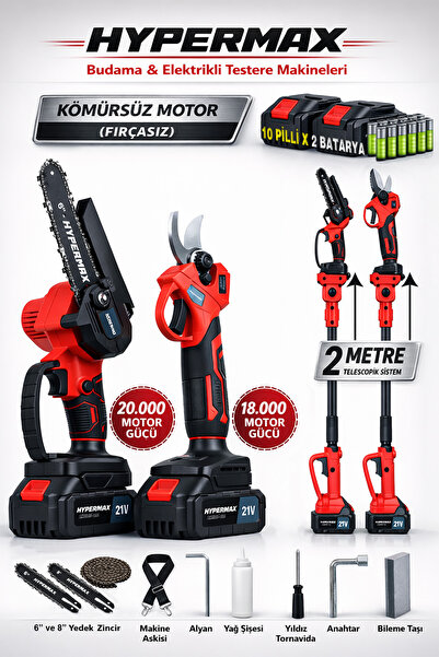 hypermax Profesyonel 3’lü Set Çift Akülü 10 Pilli Kömürsüz Teleskopik Kollu B...