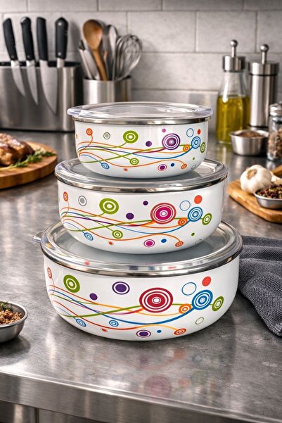ALEV EMAYE 3-Piece Enamel Storage Container Set – Vacuum-Locked Lid – 14/16/1...
