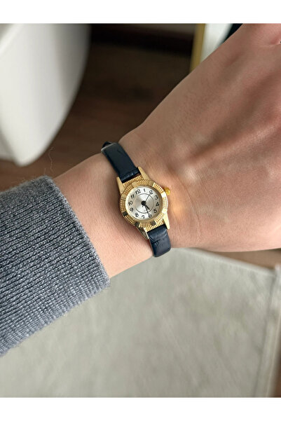 RoseandRoses Coops Patterned Leather Minimal Women's Wristwatch Navy Blue