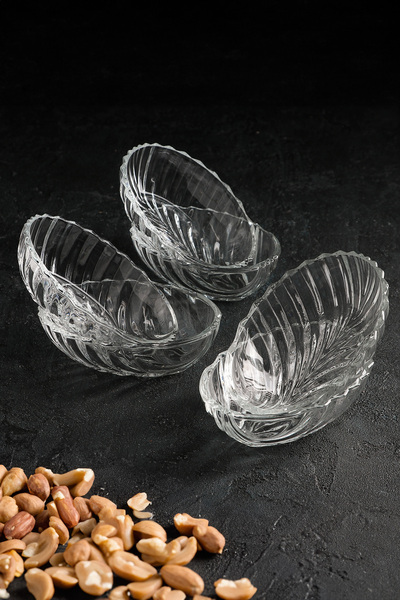çukurova home Glass Bowl Snack Bowl Breakfast Bowl 6 Pieces Oval Herringbone