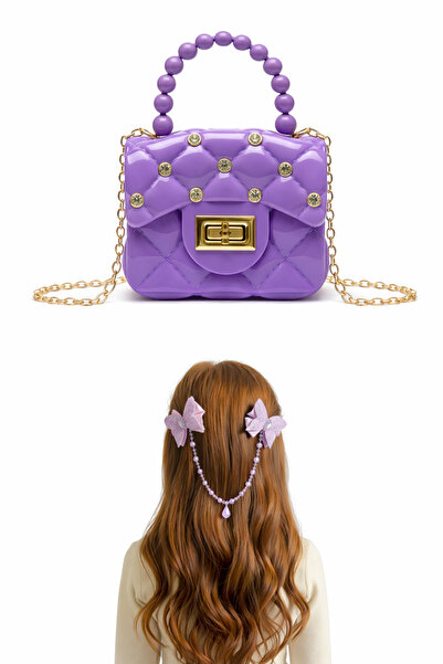 synshop Purple buckle Bag set pearl detail silicone cross hand Shoulder Bag w...