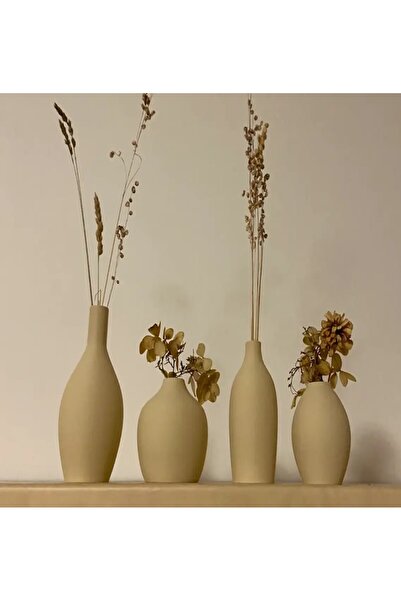 DEKORATEX Modern Seramik Görünümlü 4'lü 3D Dekoratif ve Hediyelik Vazo seti (...