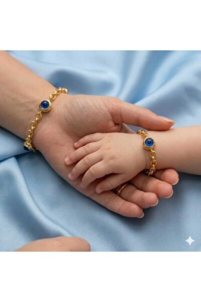 Papatya Silver 14 Ayar Altın kaplama 3 Nazar Göz Anne Bebek 6 ml Doç Zincir B...