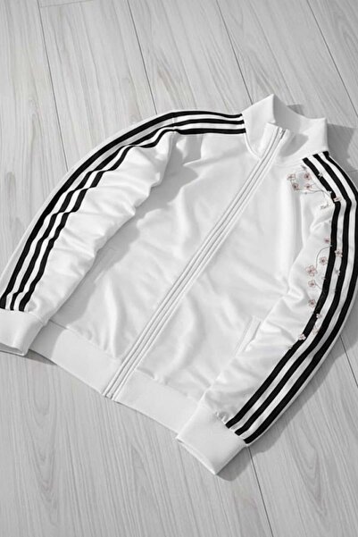 None Wear Pembe Şeritli Sakura Ağacı Y2K Unisex Hırka