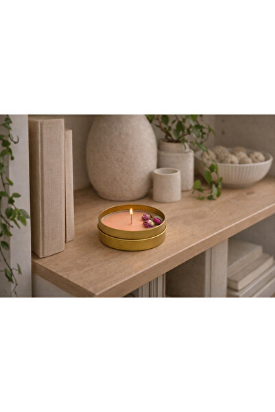 Candle d'amour Şeftali Kokulu Soya Wax Mum – Kuru Gül Detaylı Dekoratif Tenek...