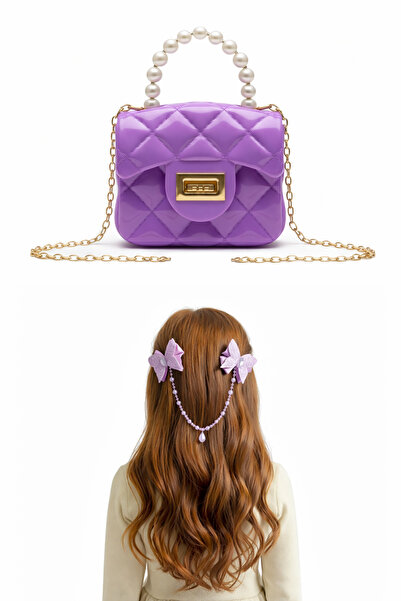 synshop Purple buckle Bag set pearl detail silicone cross hand Shoulder Bag w...