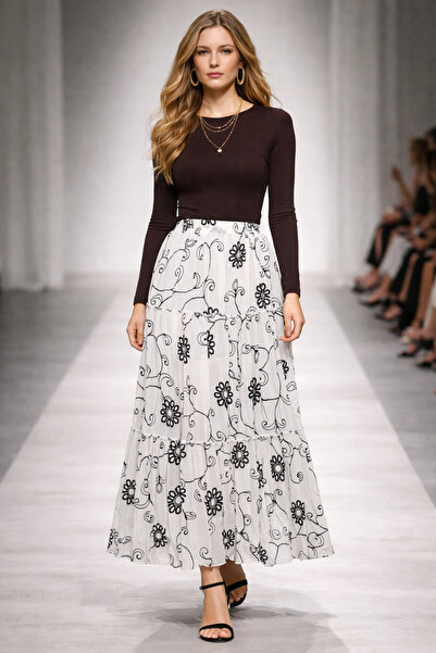 hoaryage Ελαστική μέση, φούστα σιφόν από ύφασμα κρεπ με τρεις στρώσεις, με εξ...