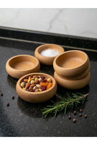 HBS Art Design طقم من 4 أوعية خشبية للوجبات الخفيفة مصنوعة من خشب الزان - وعاء تقديم دائري بقطر 12 سم