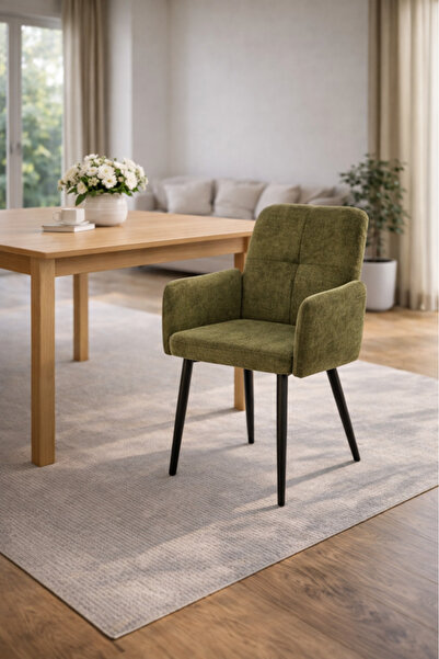 MARIA HOMES Green Armchair with Black Metal Legs, 90x55x47 CM