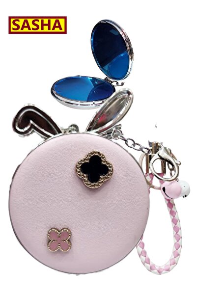 SASHA Portable round makeup mirror, foldable, with a handbag charm; 3D mirror...