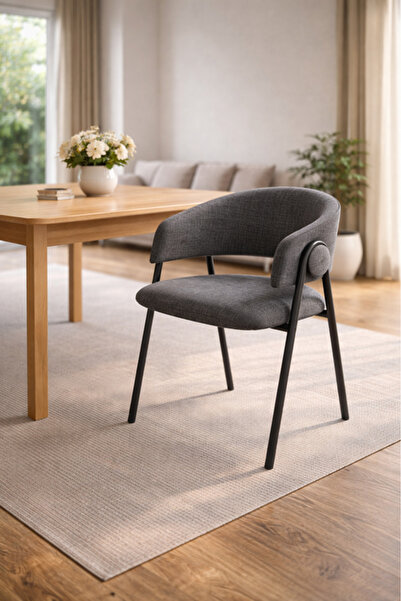 MARIA HOMES Dark Grey Armchair with Black Metal Legs, 80x45x49 CM