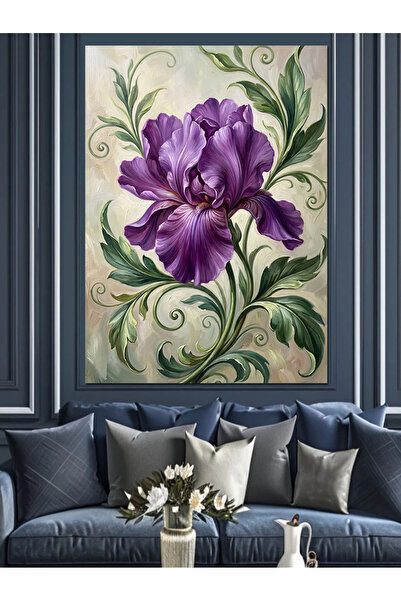 Artmeg Pânză decorativă cu ilustrație de floare de iris mov mare - Tablou din...