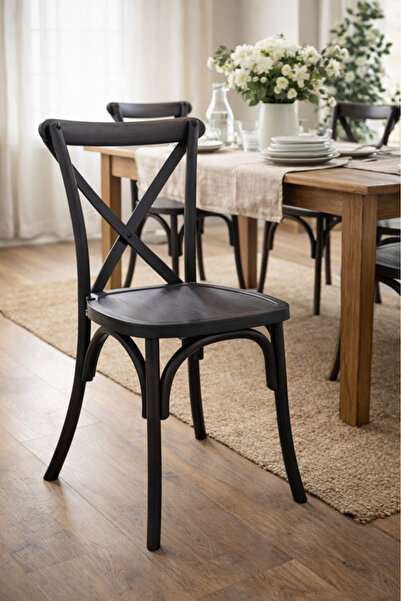 MARIA HOMES Dark Coffee Cross Back Wooden Dining Chair 42x43x87cm Café Restau...