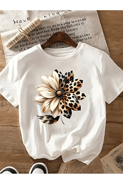 gencerco Μπλουζάκι Leopard And Flower με τύπωμα Premium oversized