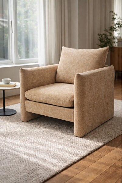 MARIA HOMES Beige Fabric Armchair 84x87x87cm Modern Living Room Lounge Chair