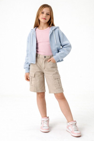 GİYİCEM TEKSTİL Kız Çocuk Basic Kargo Cepli Şort 2844