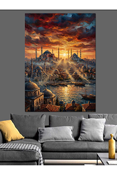 Tablo Mega Gün Batımında İstanbul Dekoratif Kanvas - Mdf Ahşap Tablo