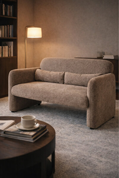 MARIA HOMES Light Brown Fabric 2 Seater Sofa Modern Living Room Loveseat