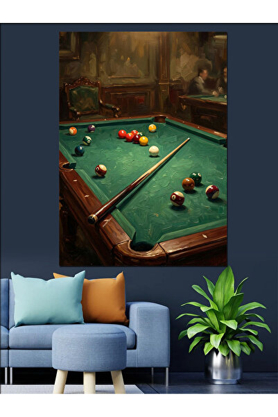 Tablo Mega Bilardo Masası Ve Renkli Toplar Dekoratif Kanvas - Mdf Ahşap Tablo