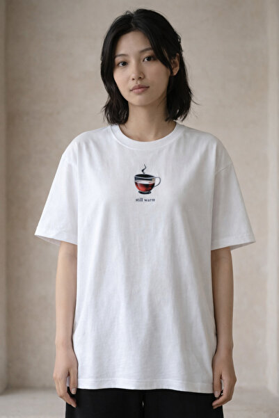 AZIZI TEKSTIL Tea Patterned Oversized Karyoka Seam Detail T-Shirt