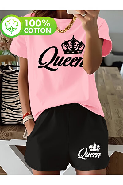 LAVİTTA Qween Shorts T-Shirt - Shorts and Top Tracksuit Set Printed Oversized...