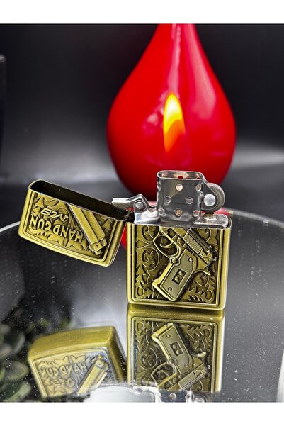 NikaŞ Koleksiyonluk Retro Grenade Tasarım Antik Sarı Full Metal Benzinli Çakmak