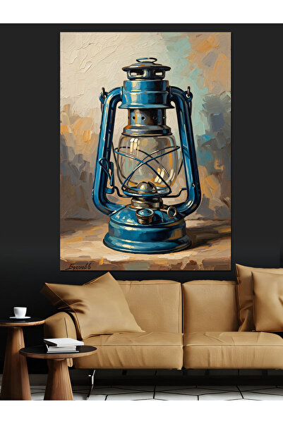 Artmeg Eski Mavi Gaz Lambası Görseli Dekoratif Kanvas - Mdf Ahşap Tablo